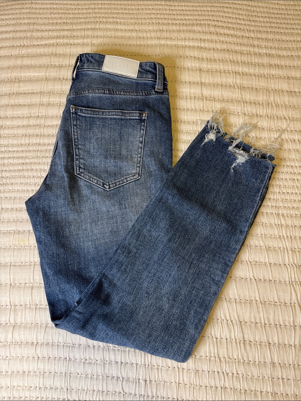 pistola Dark Blue Frayed Hem Ankle Jeans